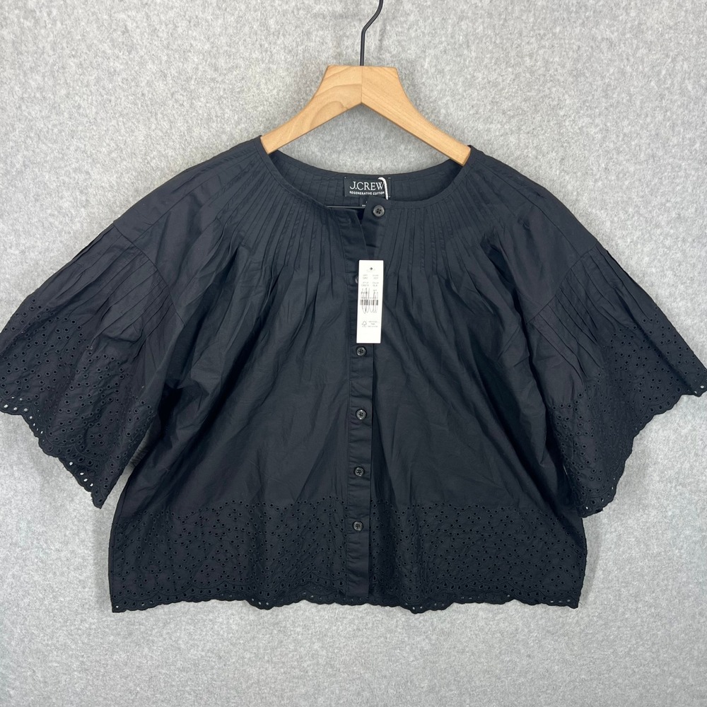 J. Crew Factory Black Eyelet Button-Front Blouse